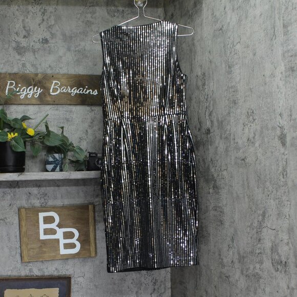 Calvin Klein Womens Embellished Velvet Shift Dress Sequin Black / Silver 10 - Picture 2 of 10